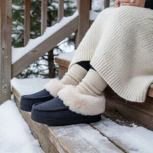 Dearfoams 7/8 Women Faux Fur House Shoes Slippers Corduroy Winter Fuzzy Slip-on